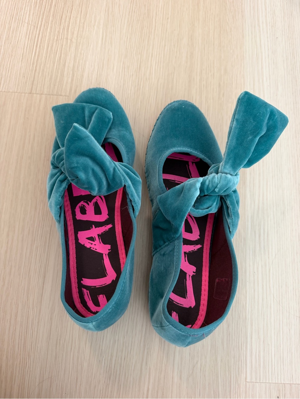 Flabelus Turquoise Suede Velvet Flats